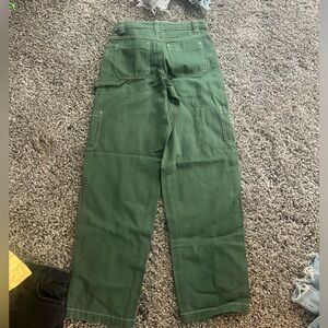 Garage green denim cargo pants with white stitching size 0